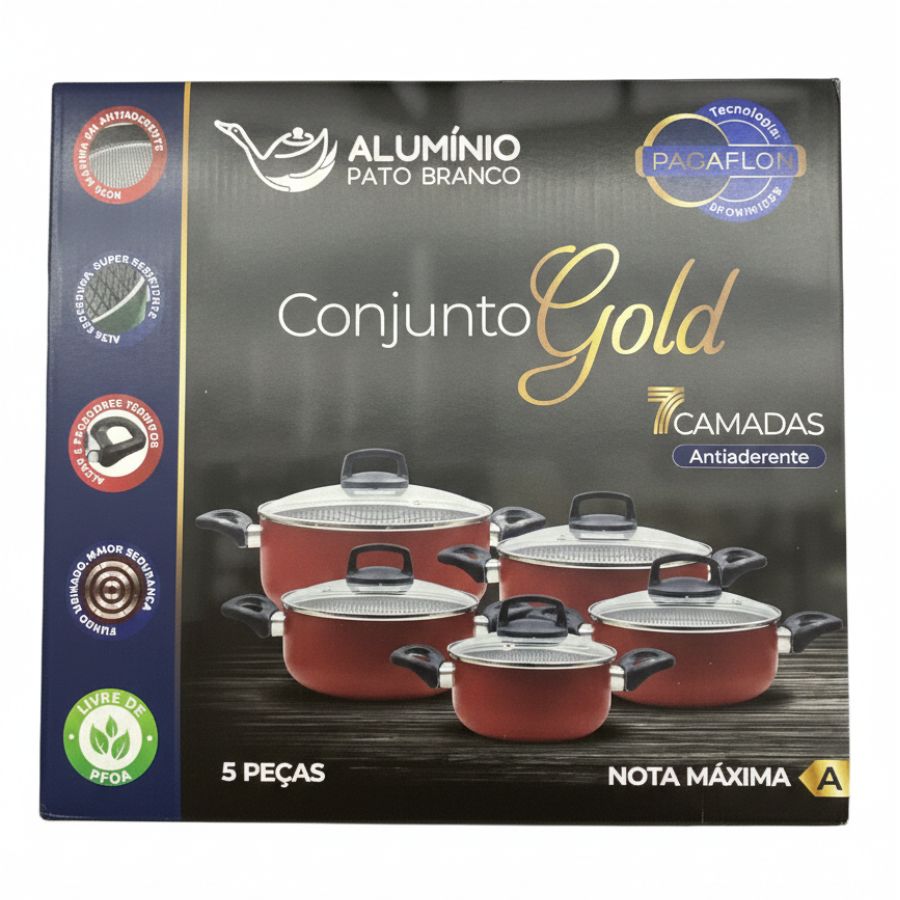 Conjunto de Panelas Gold 7 Camadas c/ 5 Peças