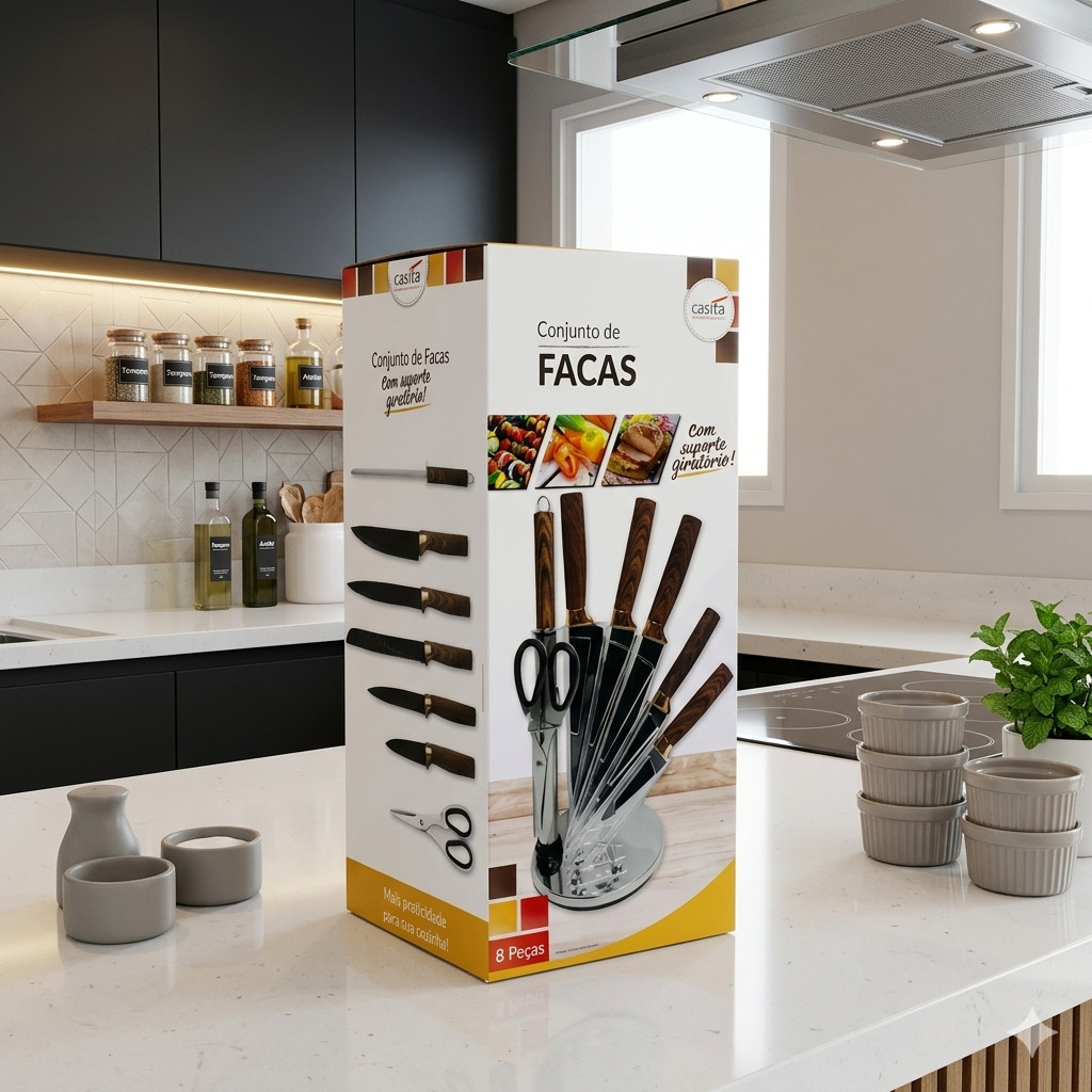 Jogo de Facas 8 Peças Casita Com Suporte Giratório