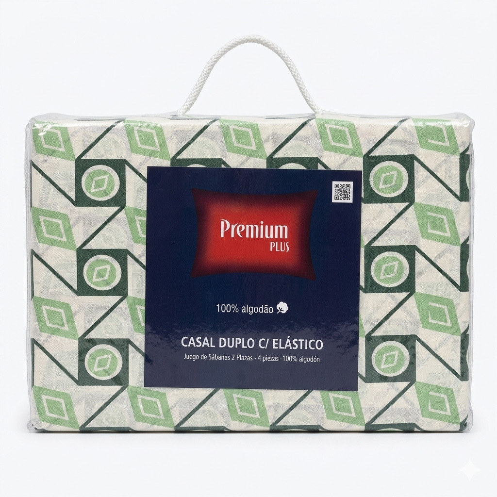Jogo de Cama Casal 4 Peças Premium Plus 100% Algodão c/ Elástico