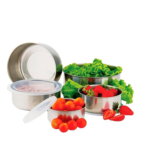 Pote Inox com Tampa 5 Unidades - Wellmix