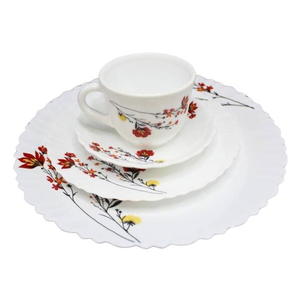 Aparelho De Jantar Vidro Branco 16 Peças Completo Chris Red